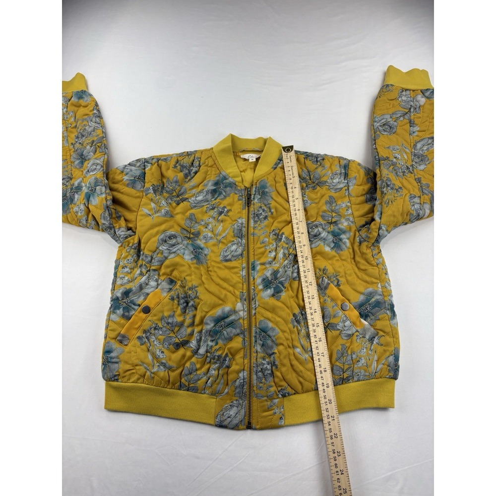 Elan Aubray Quilted Bomber Jacket Floral Print Yellow Gray Full Zip. Women's Med - Picture 13 of 16
